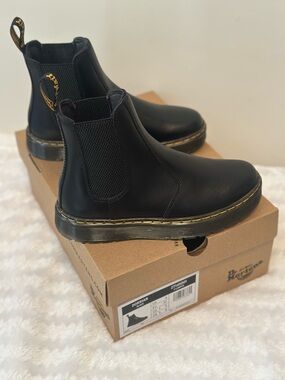 Dr. Martens Black Leather Chelsea Boots with Yellow Welt